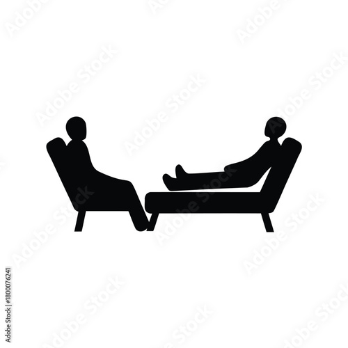 Silhouette of patient on therapy couch talking with a therapist in session