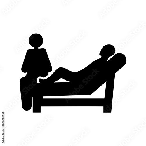 Icon of a psychotherapy session showing therapist and patient on couch