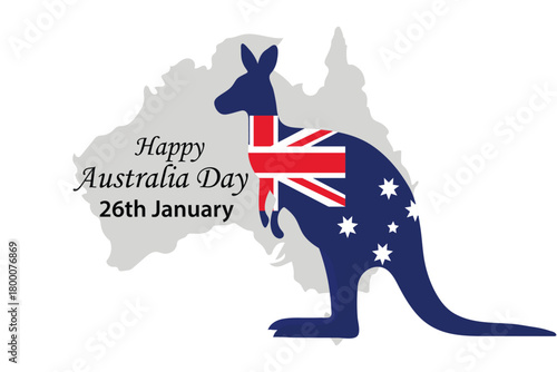 Happy australia day illustration with kangaroo and australian flag