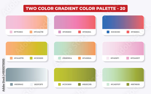 Assortment of nine twocolor gradient color palettes showcased 