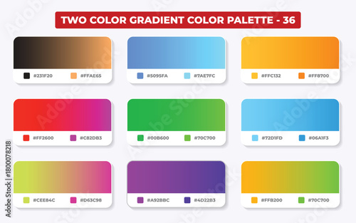 Two color gradient color palette 36 with various color combinations 