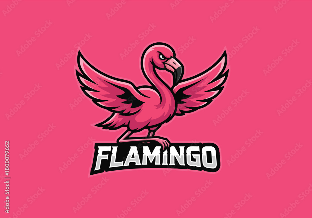 Obraz premium Fiery pink flamingo gaming logo design - Gaming logo - Gaming Mascot - esport mascot vector illustration