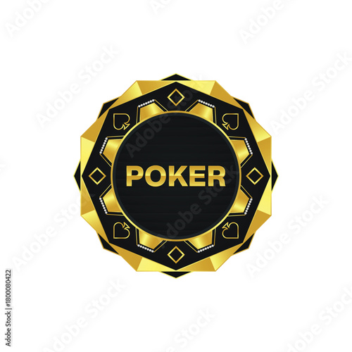 Luxury Golden Poker Casino Badge Vector Chip Emblem
