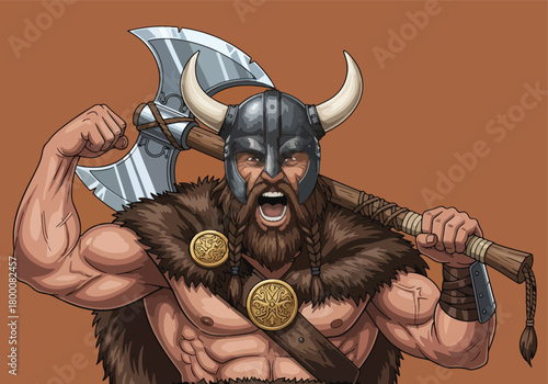 Fierce viking warrior with axe gaming logo design - Gaming logo - Gaming Mascot - esport mascot vector illustration