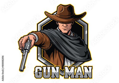Wild west gun man game logo design - Gaming logo - Gaming Mascot - esport mascot vector illustration