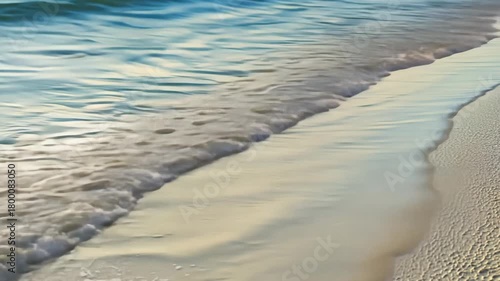 Small ocean wave curling and breaking on a golden sandy beach