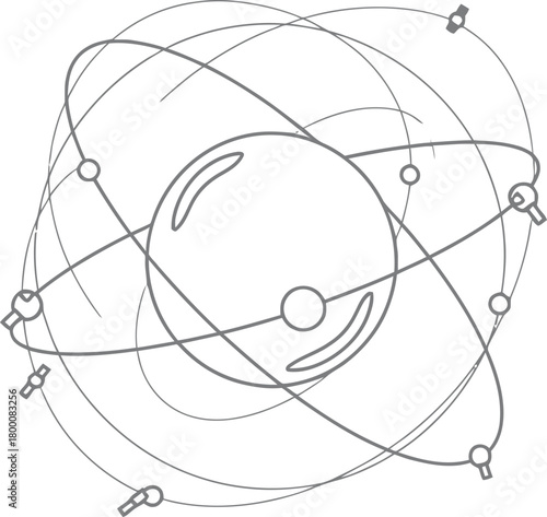 Abstract geometric pattern structure drawing circles and orbital paths design element for technology and science projects