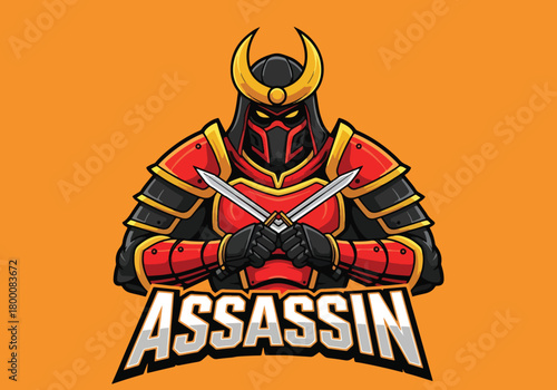 Assassin samurai gaming logo with swords and mask - Gaming logo - Gaming Mascot - esport mascot vector illustration