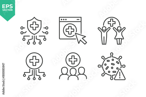 Set Of Digital Healthcare Icons. Outline Symbols Elements Collection. stock illustration.