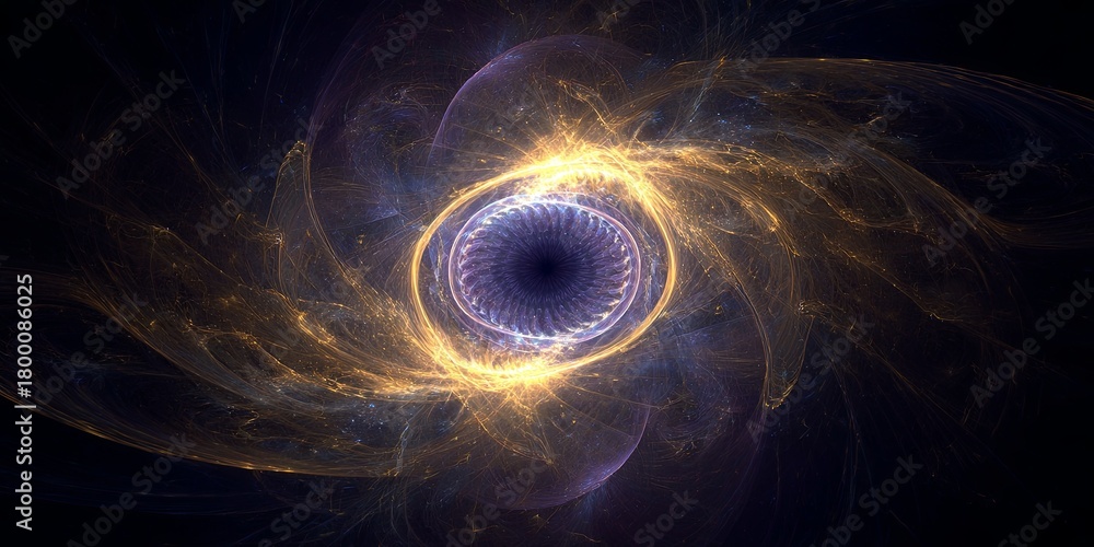 Naklejka premium Abstract fractal energy swirl, glowing core, electric motion, cosmic atmosphere