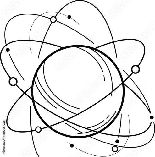 Classic bohr model atom diagram illustration physics science concept nuclear structure symbol outline drawing quantum mechanics education graphic