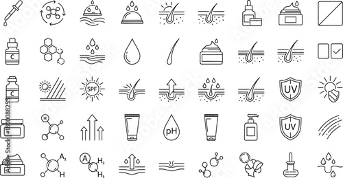 Collection of hand drawn doodle icons representing skincare and beauty treatments and products