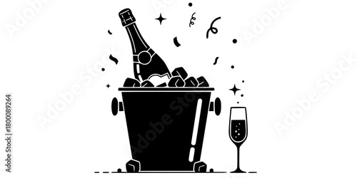 Champagne Bucket and Bottle Chilling Black Silhouette