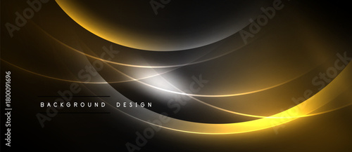 Abstract golden waves over black background. Smooth curves create dynamic, modern visual effect. Elegant design for presentations, banners.