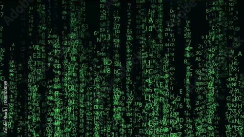 Matrix numbers on green screen in 4k graphics animation with different texture with different latter's, numbers 