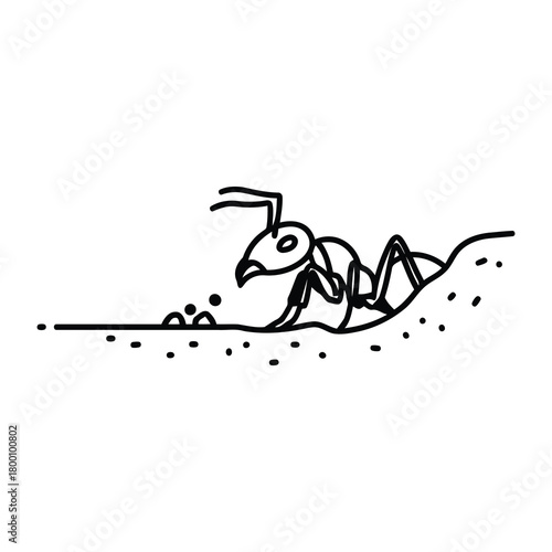 Ant digging a hole in the ground isolated on