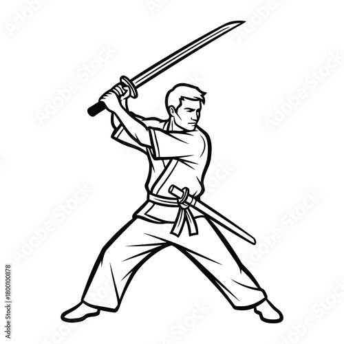 A man is holding a katana isolated on