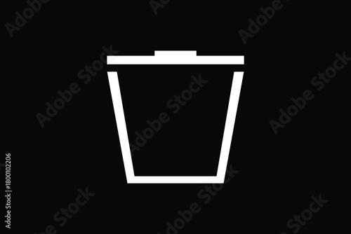 A minimalist white outline icon of a trash can with a lid, symbolizing deletion, removal, and waste management on a black background