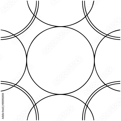 Abstract geometric pattern of overlapping circles creating a tessellating hexagonal honeycomb structure with clean black lines on a white background