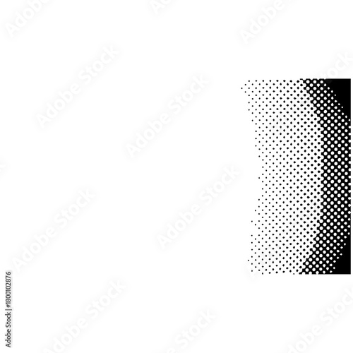 Abstract black and white halftone dot pattern texture with a gradient transitioning from light to dark on a white background