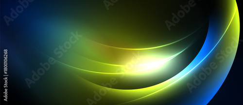Abstract vibrant curves blend blues, greens, yellows. Smooth gradients create dynamic light effect, modern design.