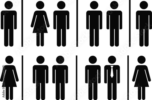 A graphic representation of male and female restroom signs, or pictogram icons for people, arranged in two rows against a