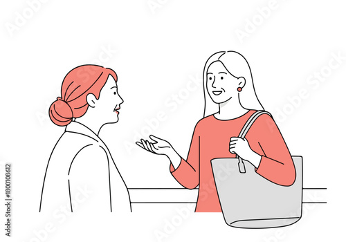 Two adult women animatedly conversing, exchanging ideas and smiles in a friendly, light-hearted discussion scene.