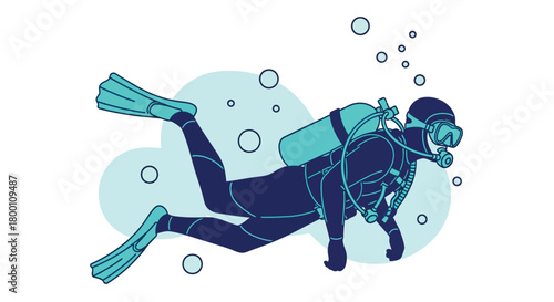 An illustration of a scuba diver swimming underwater with bubbles