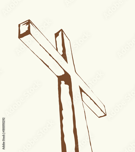 Wooden cross and iron nails. Vector drawing