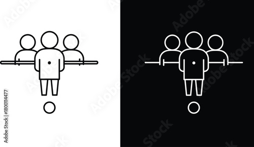 Foosball player team silhouette illustration, black and white table soccer icon design, minimalist vector concept for teamwork, competition, sport recreation and entertainment theme