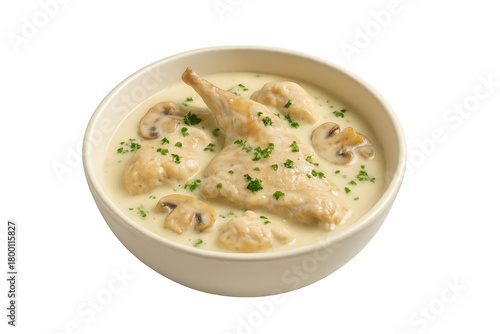 Creamy chicken and mushroom stew in light white sauce