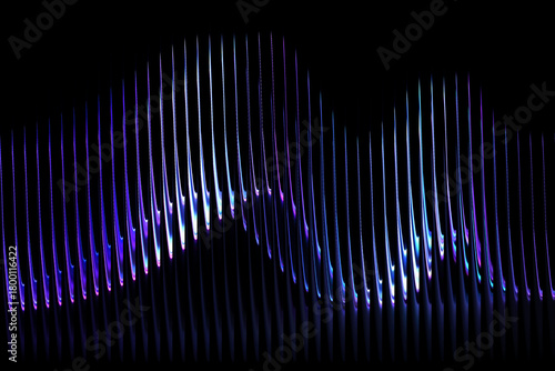 Abstract wavy lines of light in shades of neon vertical stripes, Glass effect