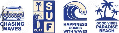 Surf Vibes Embrace the Waves with Retro Illustrations and Beach Paradise Designs