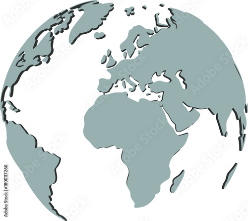 Modern vector illustration of Earth's globe, featuring continents and landmasses, symbolizing worldwide connectivity, global communication, and geographic representation