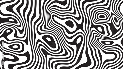 Abstract black and white wavy fluid stripe optical illusion