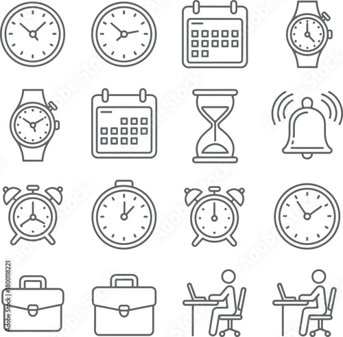Time management, business schedule, productivity, and work icon set