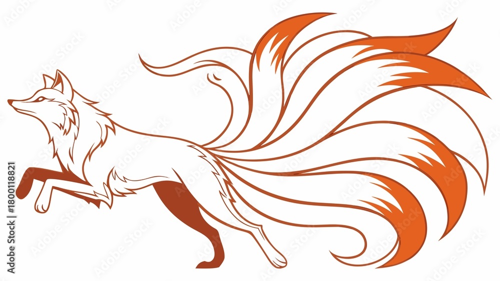Obraz premium minimalist vector icon of a kitsune nine tailed fox