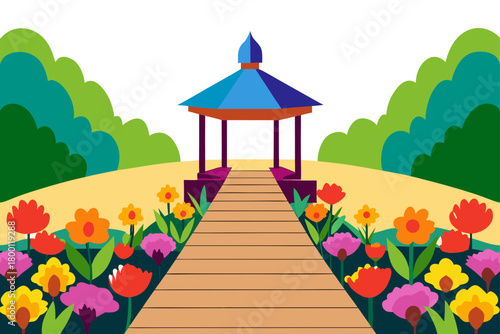 Gazebo in colorful garden