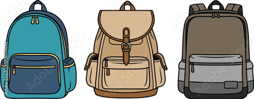 Three different style backpacks