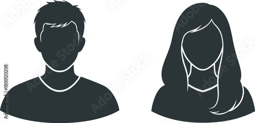 Silhouette icons of a man and a woman, representing generic user profile or person symbol, on a grey gradient background