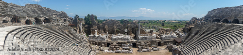 Panoramic photo of Antique stone theatre in the city of Side, Turkey