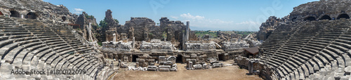 Panoramic photo of Antique stone theatre in the city of Side, Turkey