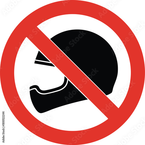 Prohibition Sign Indicating No Helmet Use Allowed For Safety Restriction Warning And Controlled Access Area