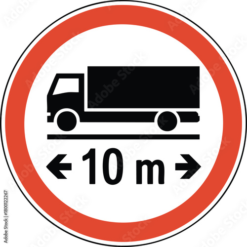 Mandatory Traffic Sign Showing Minimum Ten Meter Distance Requirement For Large Trucks On Roadways