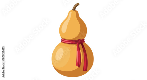A cartoon illustration of a yellow gourd tied with a red ribbon