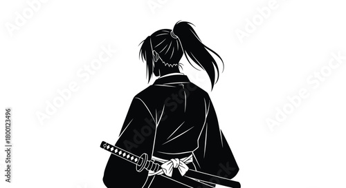 A striking silhouette of a samurai warrior with a katana on their back