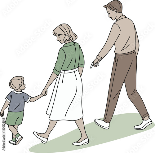 Happy family walking vector illustration