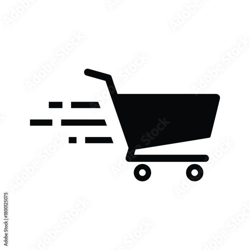Shopping cart moving fast with motion lines icon isolated on