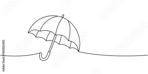 Elegant umbrella outline leaning in one line art style, modern vector parasol for rainy day shelter and stylish decor