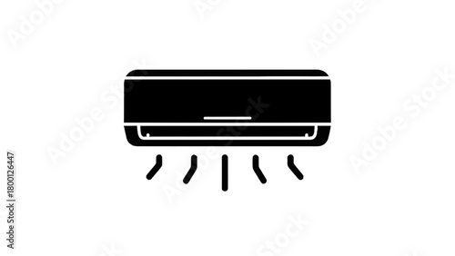 Vector illustration of black air conditioner unit with cool air flow isolated on transparent background 